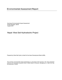 Nepal: West Seti Hydroelectric Project