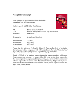 Pyrolysis of Hydrazine Derivatives and Related Compounds with N-N Single Bonds