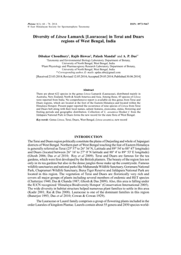 Diversity of Litsea Lamarck [Lauraceae] in Terai and Duars Regions of West Bengal, India