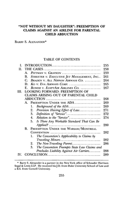 Preemption of Claims Against an Airline for Parental Child Abduction