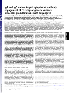 Iga and Igg Antineutrophil Cytoplasmic Antibody Engagement of Fc Receptor Genetic Variants Influences Granulomatosis with Polyan