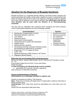 Use of Ajmaline for the Diagnosis of Brugada Syndrome