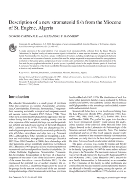 Description of a New Stromateoid Fish from the Miocene of St. Eugčne