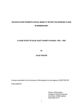 A Case Study of Blue Coat Charity School 1780 – 1850