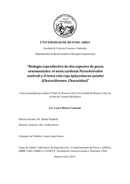 Biología Reproductiva De Dos Especies De Peces Ornamentales: El Neón