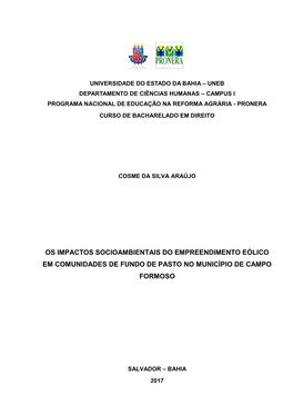 Os Impactos Socioambientais Do Empreendimento Eólico Em Comunidades De Fundo De Pasto No Município De Campo Formoso