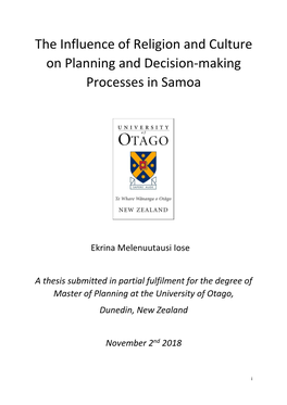 The Influence of Religion and Culture on Planning and Decision-Making Processes in Samoa