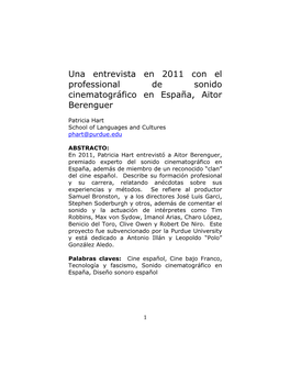 Una Entrevista En 2011 Con El Professional De Sonido Cinematográfico En España, Aitor Berenguer