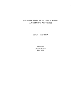 Alexander Campbell and the Status of Women: a Case Study in Ambivalence