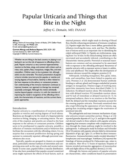 Papular Urticaria and Things That Bite in the Night Jeffrey G