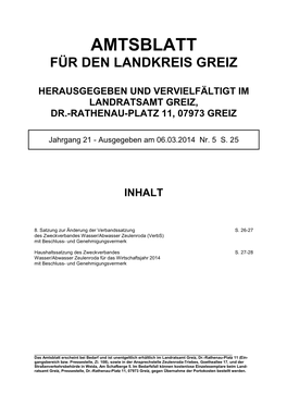 Amtsblatt Für Den Landkreis Greiz