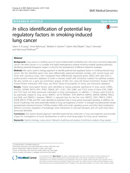 In Silico Identification of Potential Key Regulatory Factors in Smoking-Induced Lung Cancer Salem A