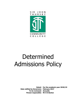 Determined Admissions Policy