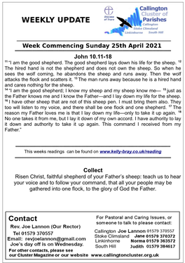 Week Commencing Sunday 25Th April 2021 John 10.11-18 Collect