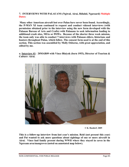 7. INTERVIEWS with PALAUANS (Ngiwal, Airai, Rdialul, Ngaraard) Multiple Dates: Many Other American Aircraft Lost Over Palau Have