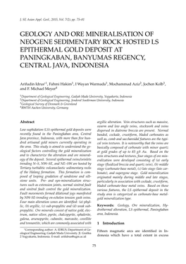 Geology and Ore Mineralisation of Neogene Sedimentary Rock Hosted Ls Epithermal Gold Deposit at Paningkaban, Banyumas Regency, Central Java, Indonesia