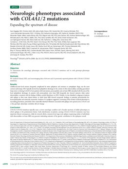 Neurologic Phenotypes Associated with COL4A1/2 Mutations Expanding the Spectrum of Disease