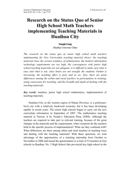 Research on the Status Quo of Senior High School Math Teachers Implementing Teaching Materials in Huaihua City