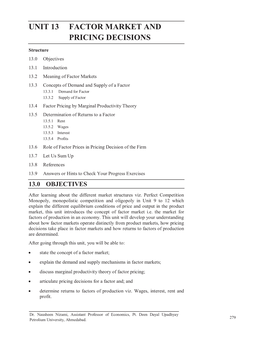 Unit 13 Factor Market and Pricing Decisions