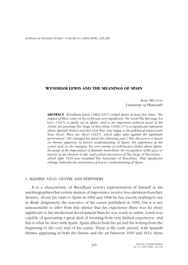 Wyndham Lewis and the Meanings of Spain 1. Madrid, Vigo