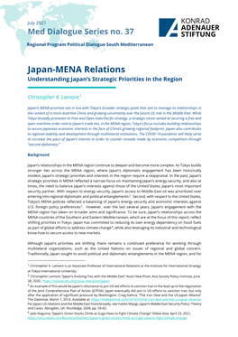 Japan-MENA Relations Understanding Japan’S Strategic Priorities in the Region
