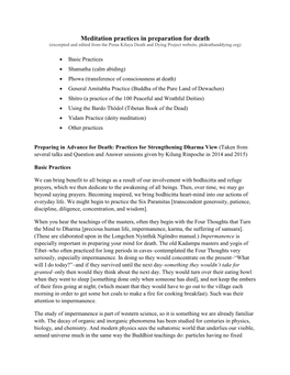 Meditation Practices in Preparation for Death (Excerpted and Edited from the Pema Kilaya Death and Dying Project Website, Pkdeathanddying.Org)