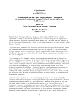 Walter Dasheno Governor Santa Clara Pueblo Testimony on Current