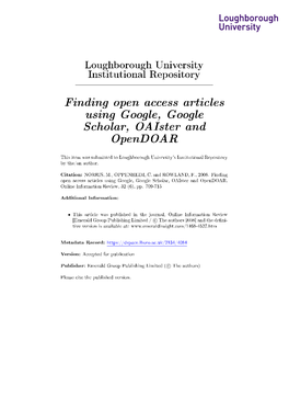 Finding Open Access Articles Using Google, Google Scholar, Oaister and Opendoar