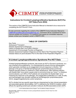 X-Linked Lymphoproliferative Syndrome (XLP) Pre-HCT Data Form Instructions