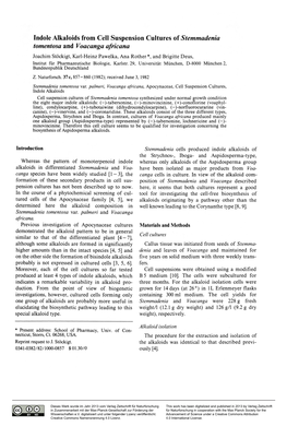 Indole Alkaloids from Cell Suspension Cultures of Stemmadenia