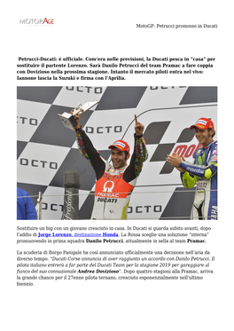 Motogp: Petrucci Promosso in Ducati