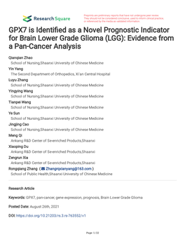 (LGG): Evidence from a Pan-Cancer Analysis