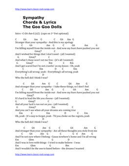 Sympathy Chords & Lyrics the Goo Goo Dolls