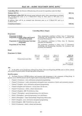 Head 160 — RADIO TELEVISION HONG KONG