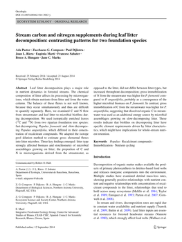 Stream Carbon and Nitrogen Supplements During Leaf Litter Decomposition: Contrasting Patterns for Two Foundation Species