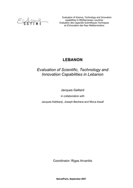Evaluation of Scientific, Technology and Innovation Capabilities in Lebanon
