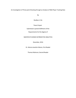 An Investigation of Three-Point Shooting Through an Analysis of NBA Player Tracking Data