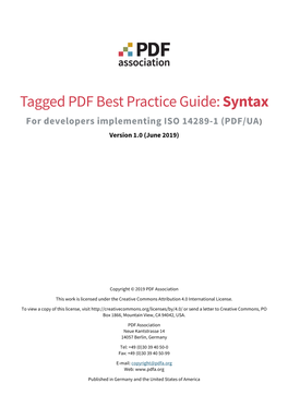 Tagged PDF Best Practice Guide: Syntax for Developers Implementing ISO 14289-1 (PDF/UA) Version 1.0 (June 2019)