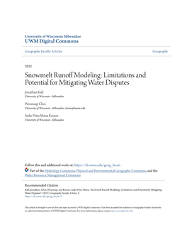 Snowmelt Runoff Modeling: Limitations and Potential for Mitigating Water Disputes