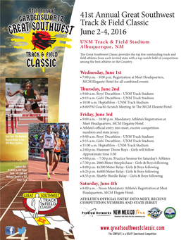 41St Annual Great Southwest Track & Field Classic June 2-4, 2016