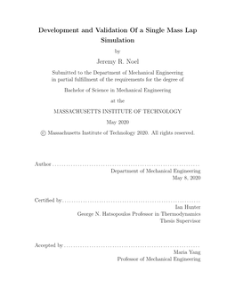 Development and Validation of a Single Mass Lap Simulation Jeremy