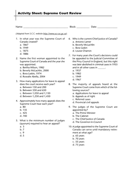 Activity Sheet: Supreme Court Review