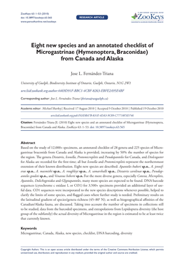 Eight New Species and an Annotated Checklist of Microgastrinae (Hymenoptera, Braconidae) from Canada and Alaska