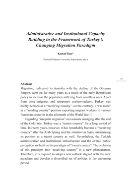 Administrative and Institutional Capacity Building in the Framework of Turkey’S Changing Migration Paradigm