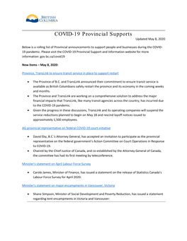 COVID-19 Provincial Supports