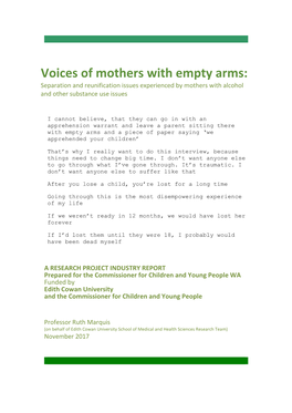 Voices of Mothers with Empty Arms: Separation and Reunification Issues Experienced by Mothers with Alcohol and Other Substance Use Issues