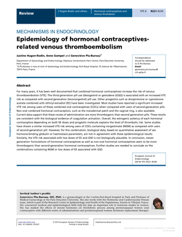 Epidemiology of Hormonal Contraceptives- Related Venous Thromboembolism