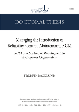 Managing the Introduction of Reliability-Centred Maintenance, RCM