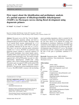 First Report About the Identification and Preliminary Analysis of a Partial Sequence of Dihydropyrimidine Dehydrogenase (NADP+)