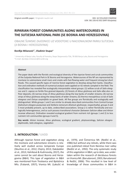 Riparian Forest Communities Along Watercourses in the Sutjeska National Park (Se Bosnia and Herzegovina)